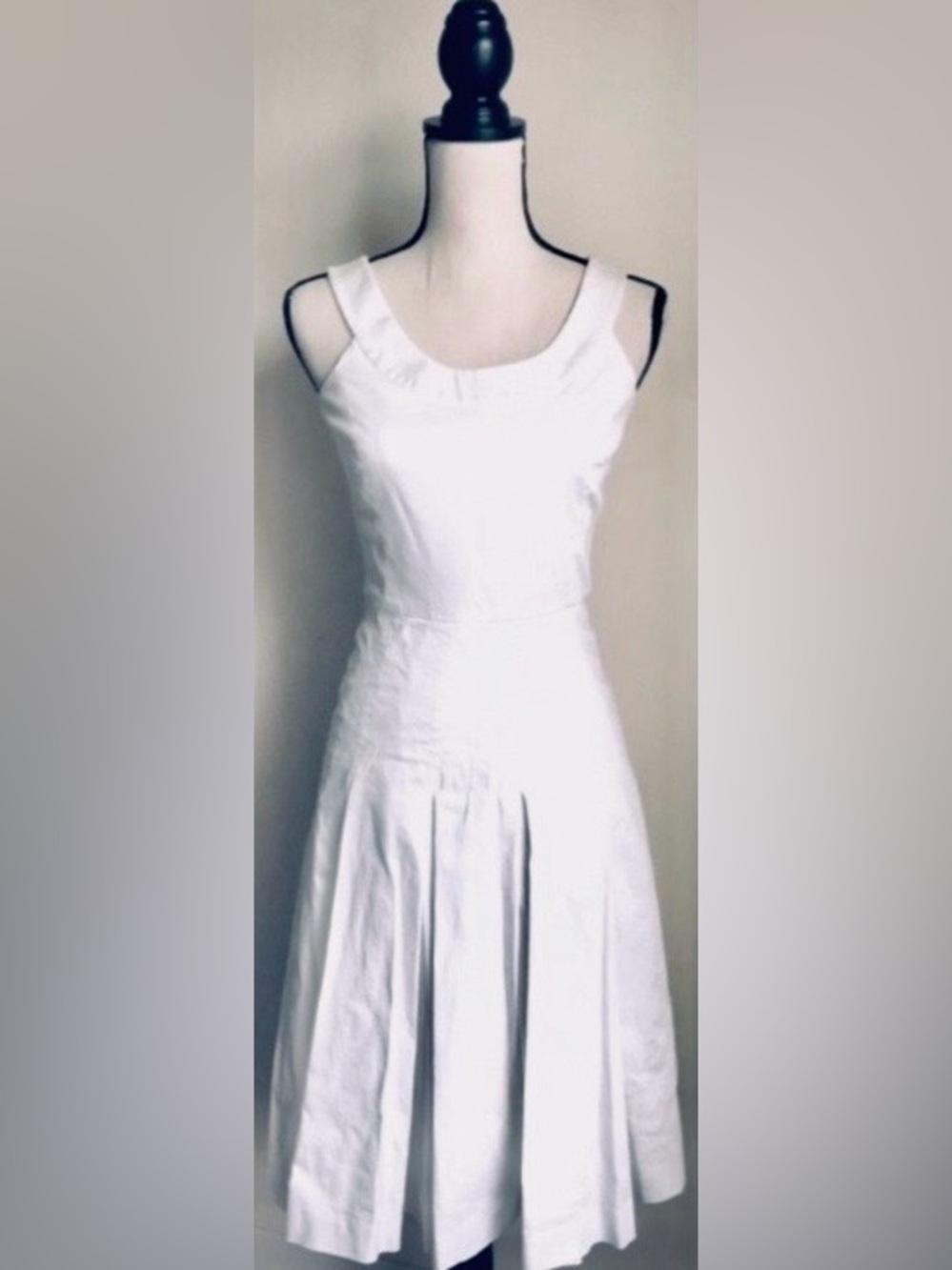 White Sleeveless Fit & Flare Dress w/ Midi Pleated Skirt, Boat Neck, Sz. 2-NWOT
